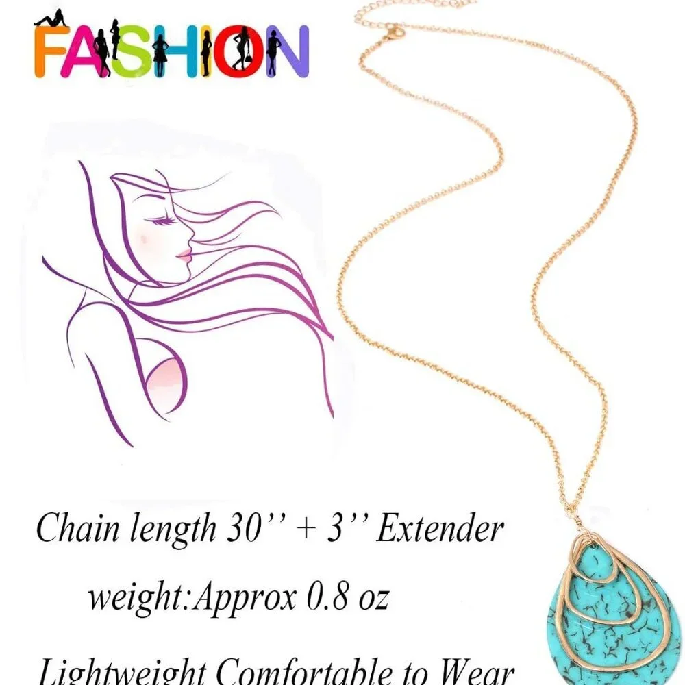 Long Necklace For Women Geometry Teardrop Acrylic Circle Pendant Necklace Statem